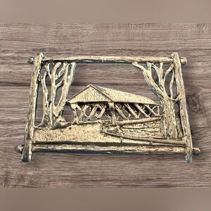 Vintage Silver-Tone Brooch- Nature Bridge Scene 2” x 1.25”